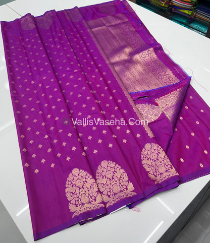 Semi Soft Silk - Tree With Double Birds Butta Border - Purplish Pink Shade -VVSSS011