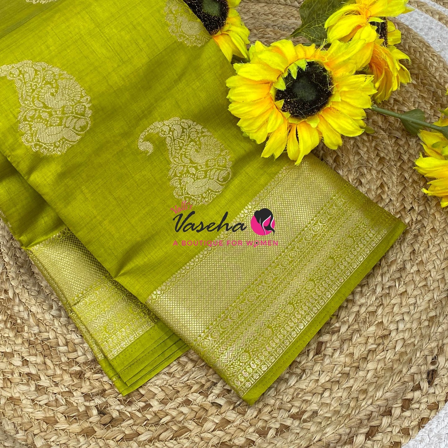 Semi Tussar Silk Saree | Lemon Green Shade |VVSTS055