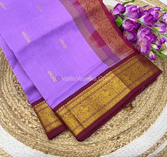 Pure Korvai Silk Cotton - Lavender & Maroon - VVKSC025