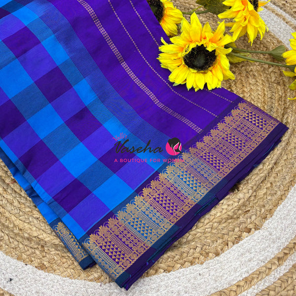 Semi Silk Cotton Saree |  Pazhum Pazhamum Checks Design |VVSSC018