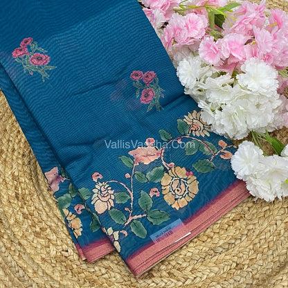 Semi Chanderi Saree - Blue Shade - VVSCS004