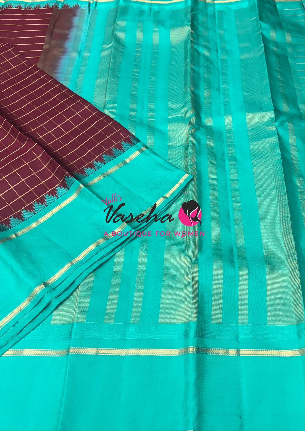 Pure Soft Silk Saree  - Brown With Turquoise Blue Combo - VVPSS149