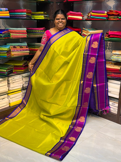 Pure Korvai Silk Cotton With Peacock Butta Border - VVKSC017