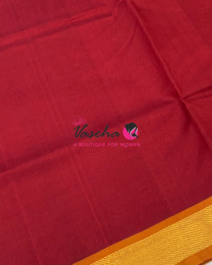 Pure Silk Cotton Sarees - Red  With Yellow - VVPSC003
