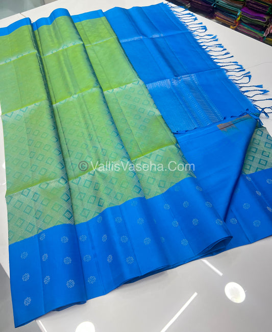 Pure Soft Silk Saree - Green With Blue Shade - VVPSS063
