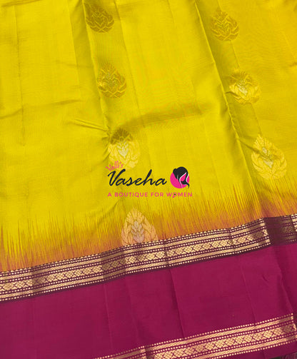 Pure Soft Silk Saree  - Yellow With Pink Combo - VVPSS149
