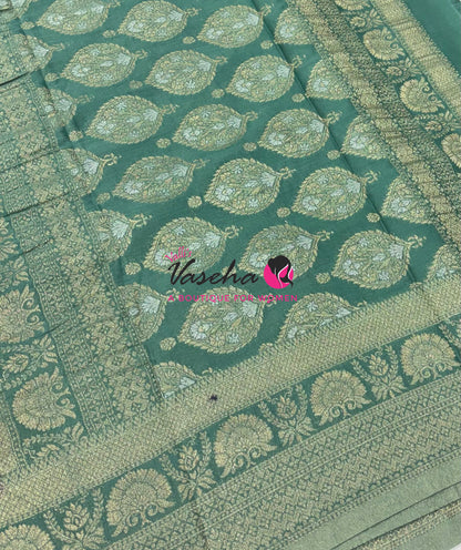Banarasi Georgette Saree - Blue With Pastel Green Combo - VVBGS002