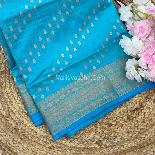 Semi Tussar Silk - Grand Pallu  Blue Shade - VVSTS017