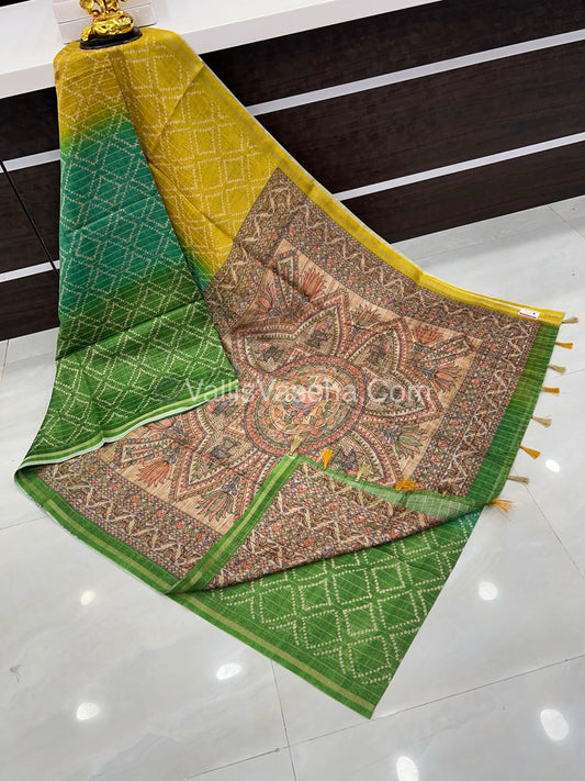 Semi Chanderi Saree - Fusion Of Bandhini & Madhubani- VVSCS002