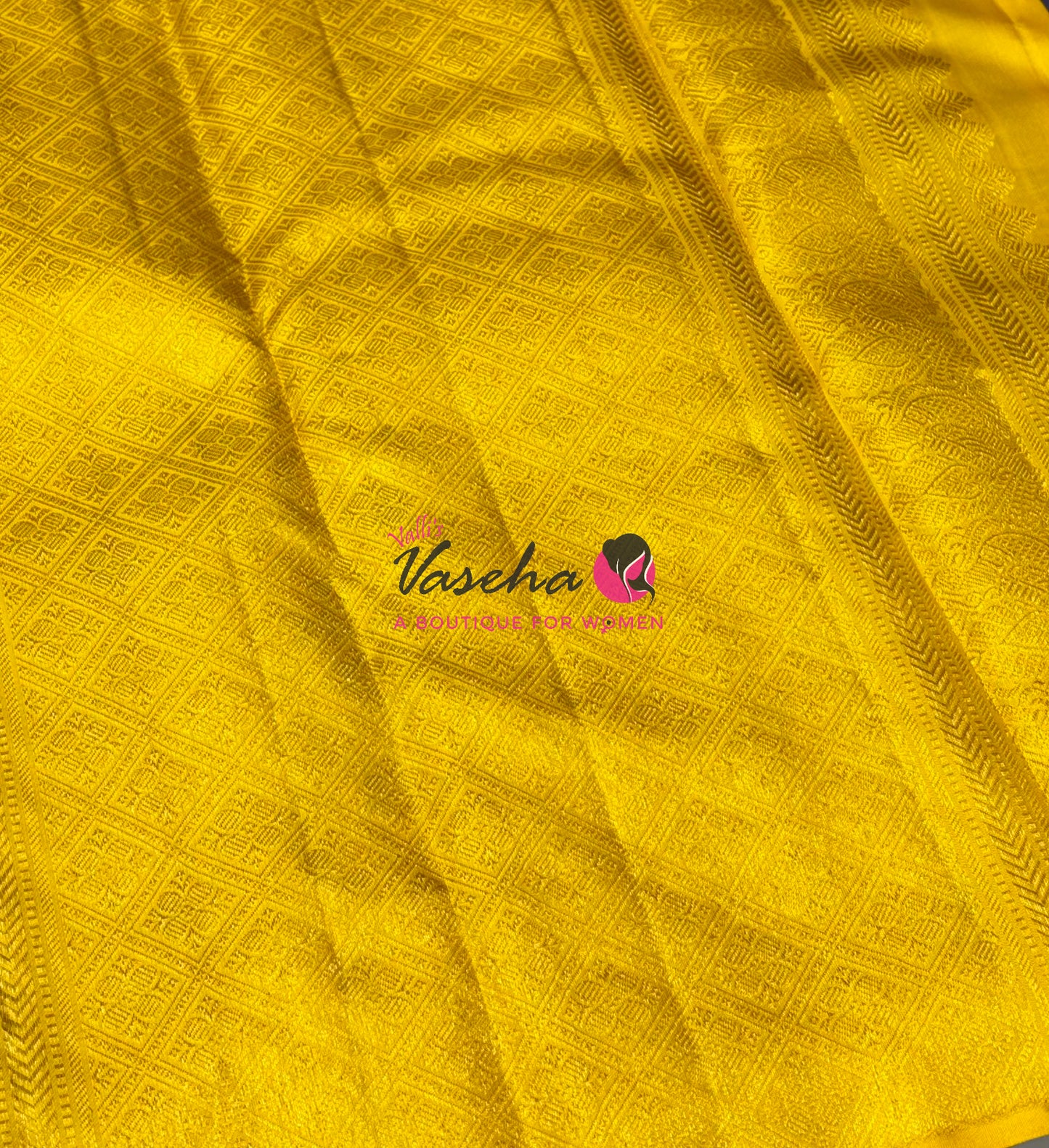 Pure Kanchipuram Silk Saree - Border Less - Blue with Yellow Combo - VVPS043