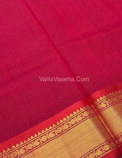 Pure Korvai Silk Cotton - Checks Pattern - Green with Red  Shade  - VVKSC035