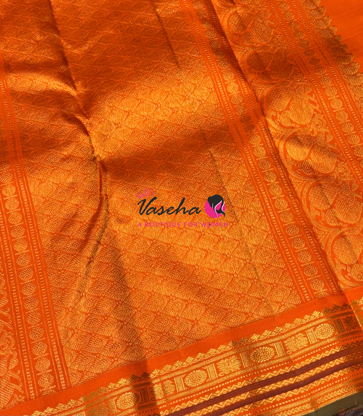 Pure Vintage Korvai Kanchipuram Silk Saree - Green & Orange Combo - VVPS034