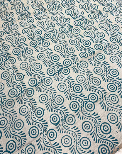South Mixed Cotton - Mirror Work Embroidery - Blue With Greyish Cream- VVPCM002