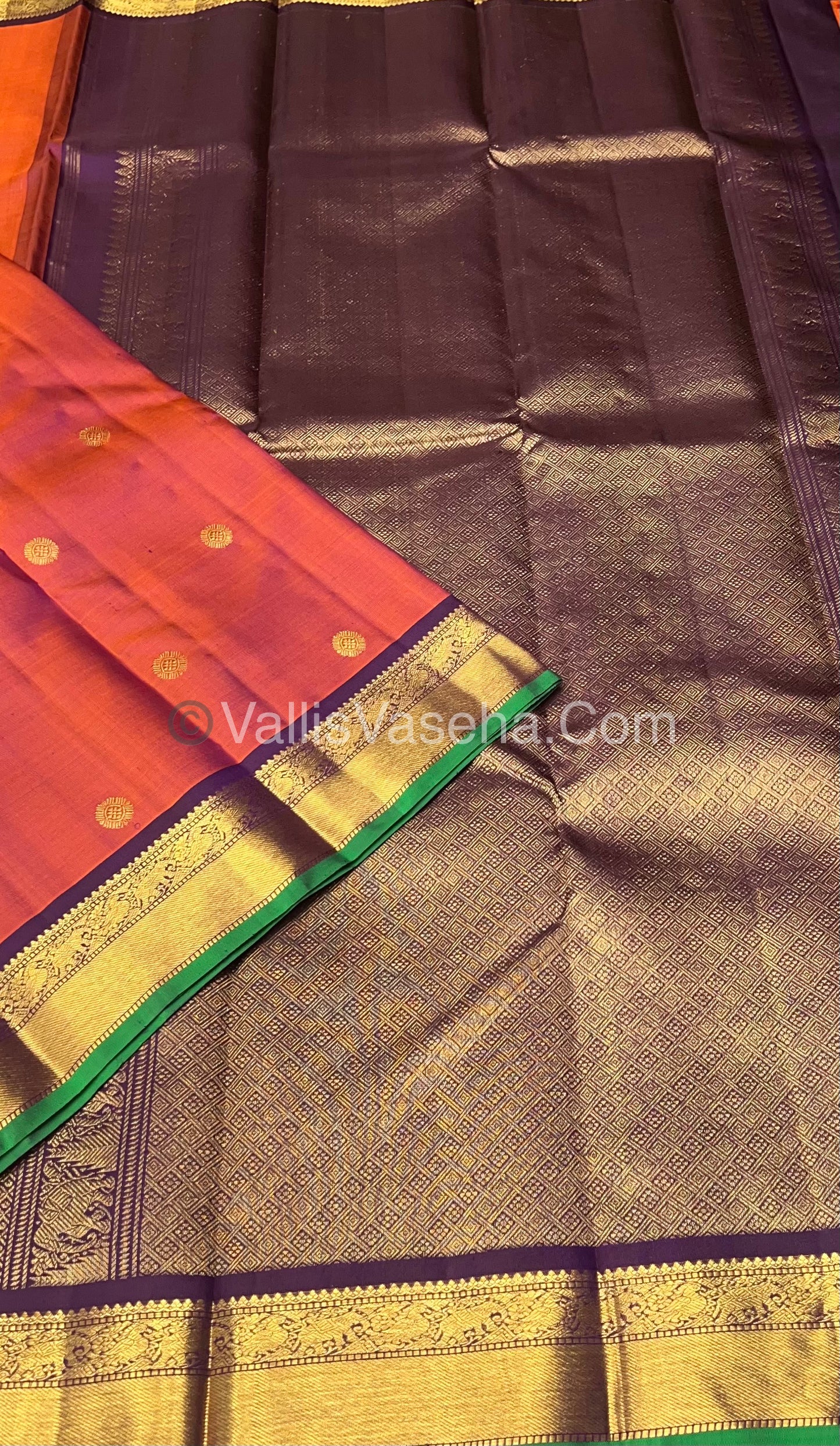Pure Kanchipuram Silk Saree - Triple Tone  & Wine Purple/Green Combo - VVPS014