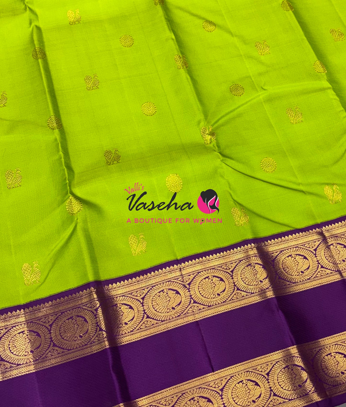 Pure Vintage Korvai Kanchipuram Silk Saree - Green With Purple - VVPS062