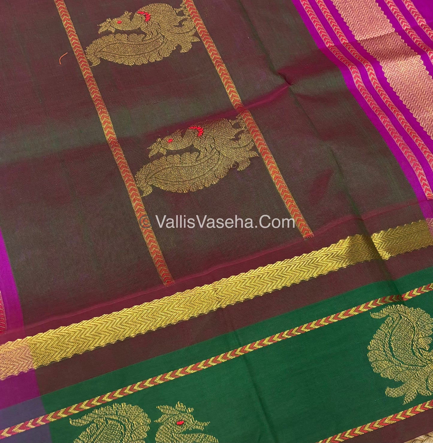 Pure Korvai Silk Cotton With Peacock Butta Border - VVKSC018
