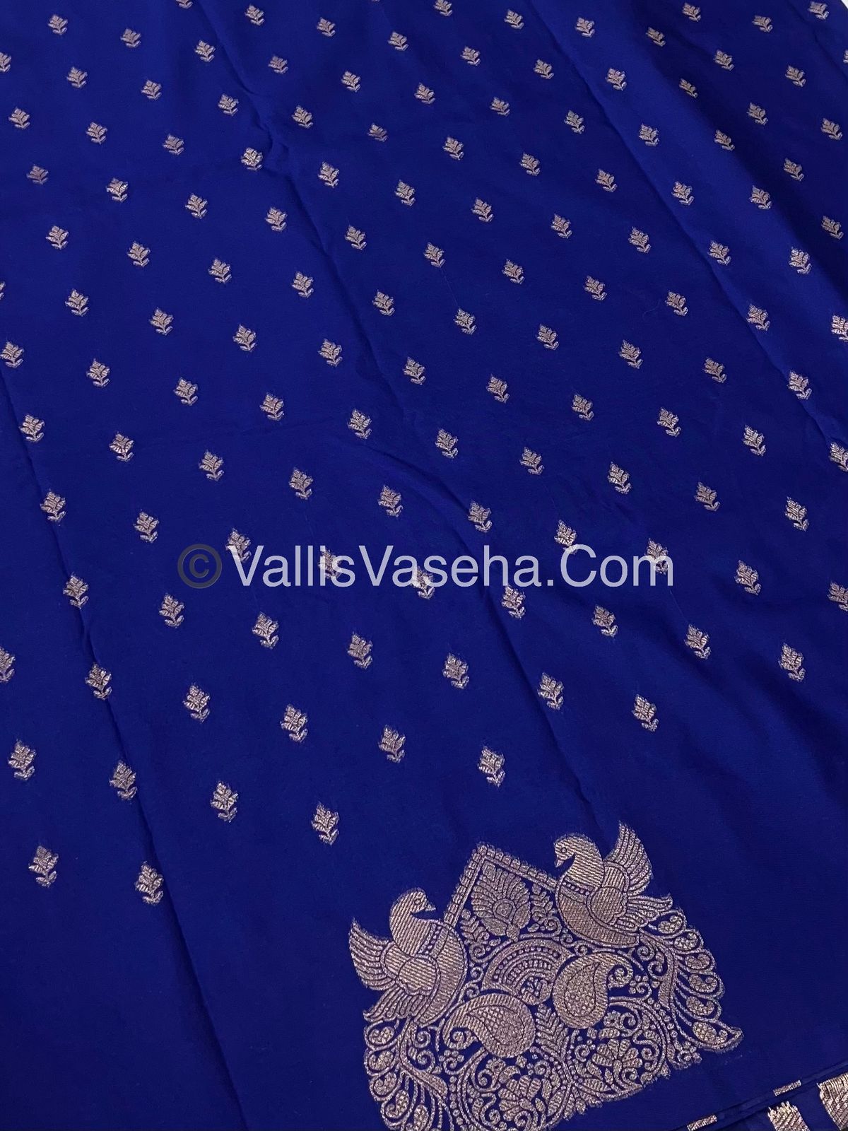 Semi Soft Silk - Peacock & Mango Butta Border - Blue Shade -VVSSS015