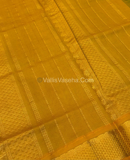 Semi Silk Cotton Saree - Blue  With Yellow shade - VVSSC003