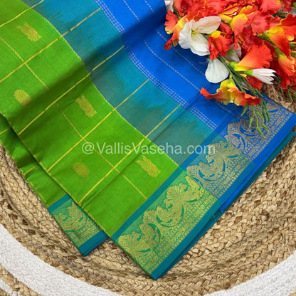 Semi Silk Cotton Saree - Green with with Blue shade - VVSSC002