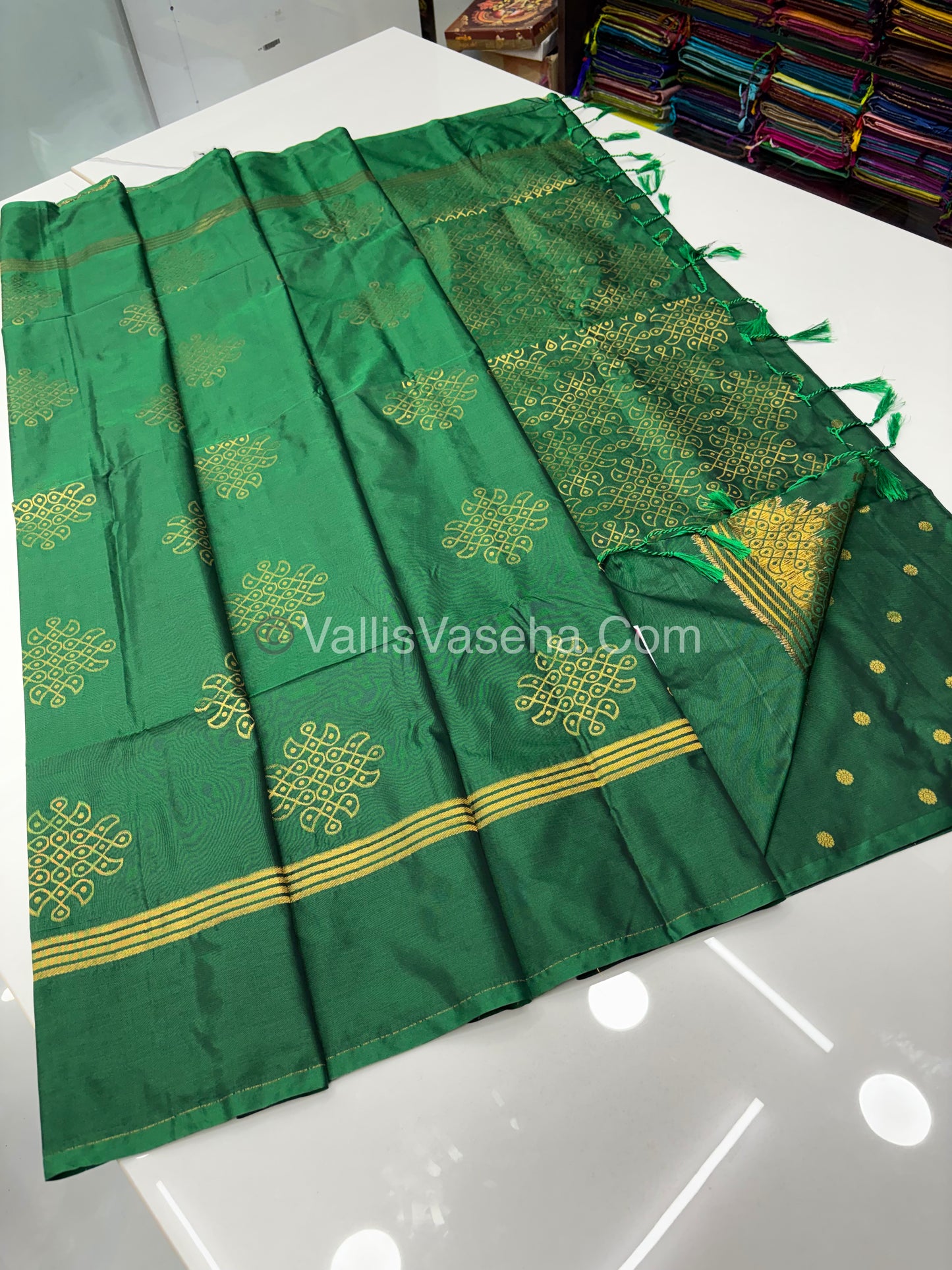 Semi Soft Silk - Kolam Design - Green Shade -VVSSS029