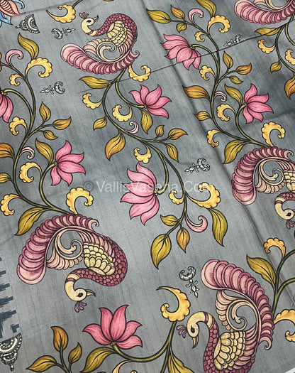 Semi Tussar Silk - Grey With Grey Shade  - VVSTS040