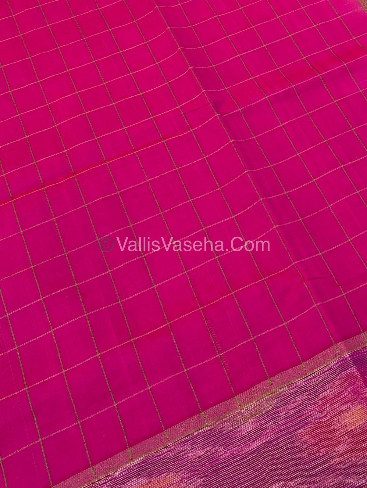 Semi Silk Cotton Saree - Pink & Green - VVSSC001