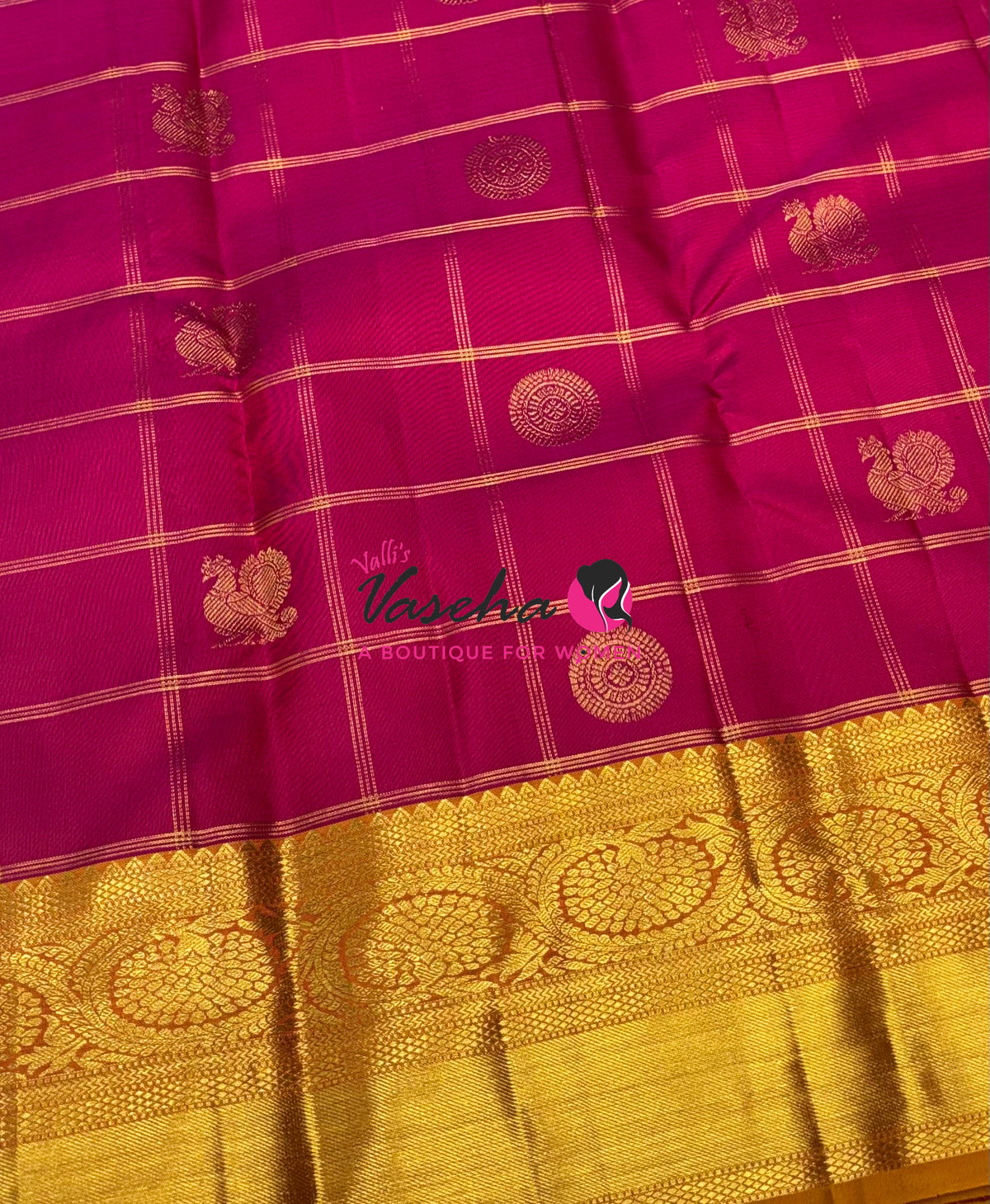Pure Kanchipuram Silk Saree - Pink  With Mango Yellow - VVPS097