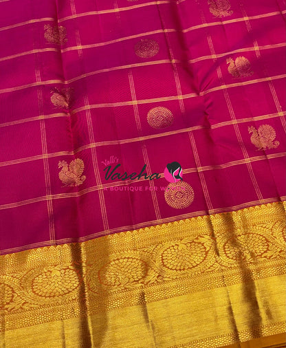 Pure Kanchipuram Silk Saree - Pink  With Mango Yellow - VVPS097