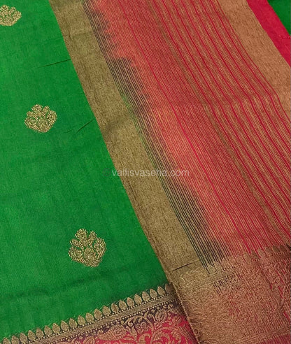 Bamboo Silk Saree - Green with Red Shade - VVBSS001