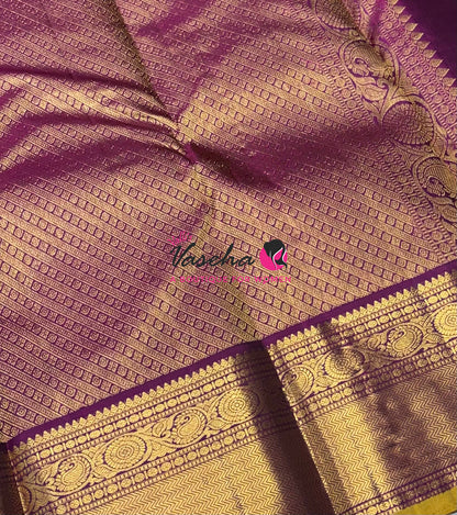 Pure Kanchipuram Silk Saree - Green & Purple Shade  - VVPS070