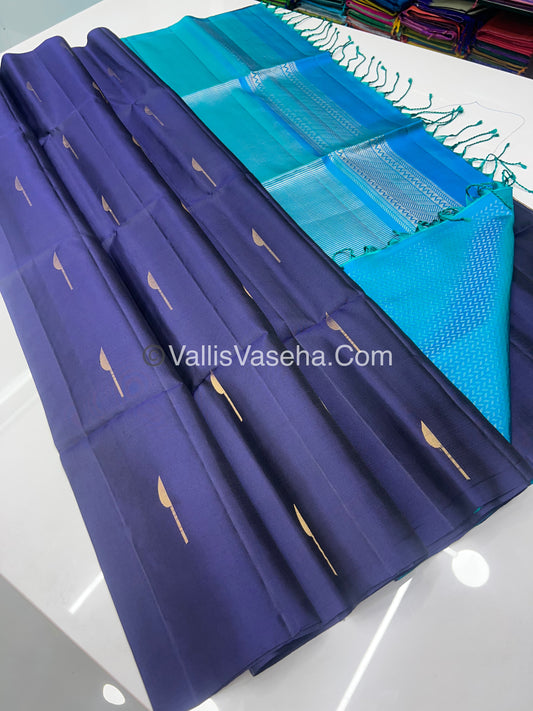 Pure Soft Silk Saree - Light weight - Border Less - Navy Blue & Blue - VVPSS035