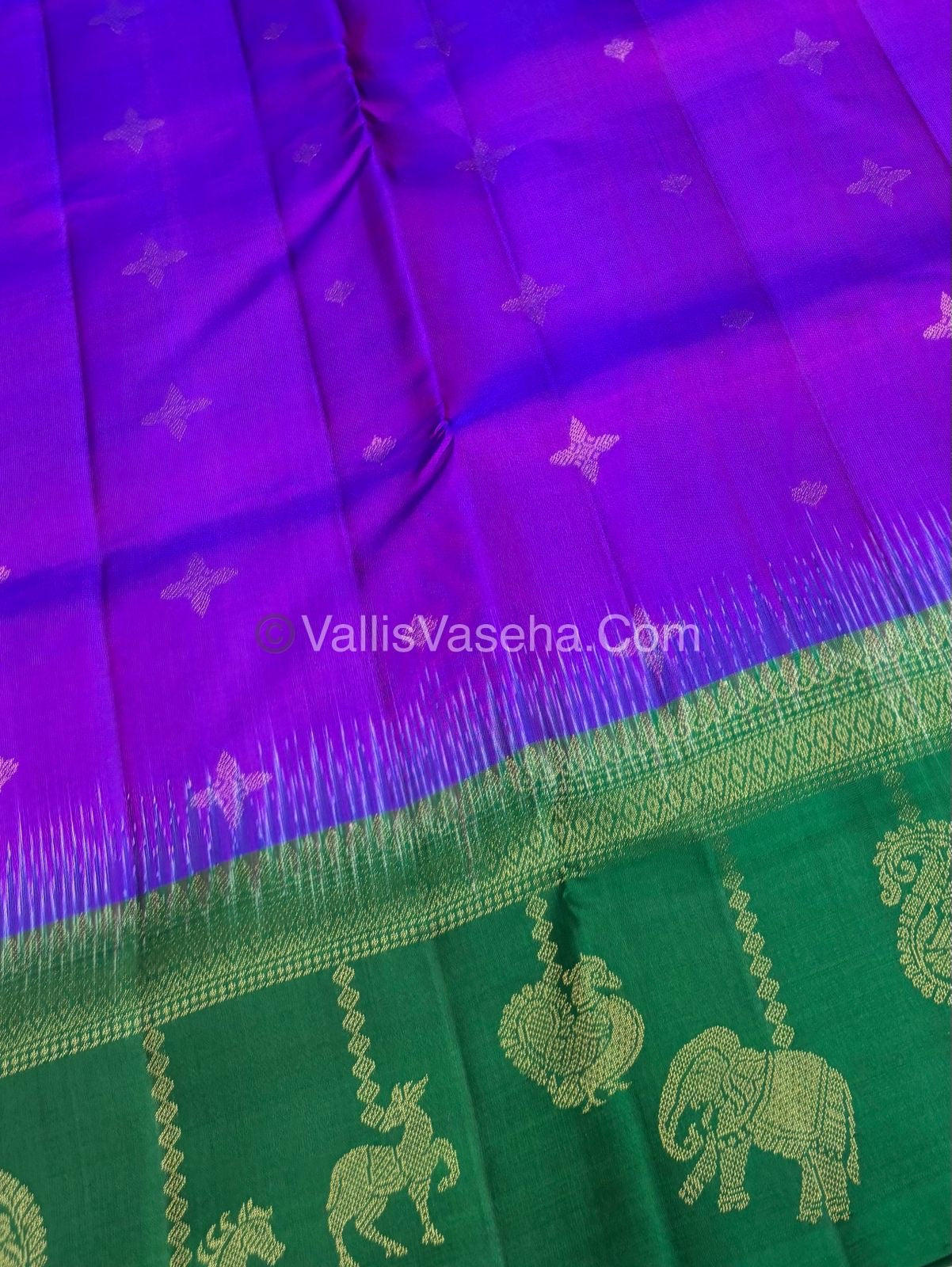 Pure Soft Silk Saree - (Merry-Go-Round Design ) - Purple with Green Shade - VVPSS059