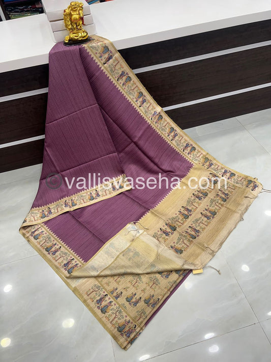 Semi Tussar Silk - Vairavoosi Design - Onion Pink & Cream Shade - VVSTS030