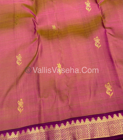 Pure Kanchipuram Silk Saree - Dual Tone Pink & Purplish Pink Shade  - VVPS031