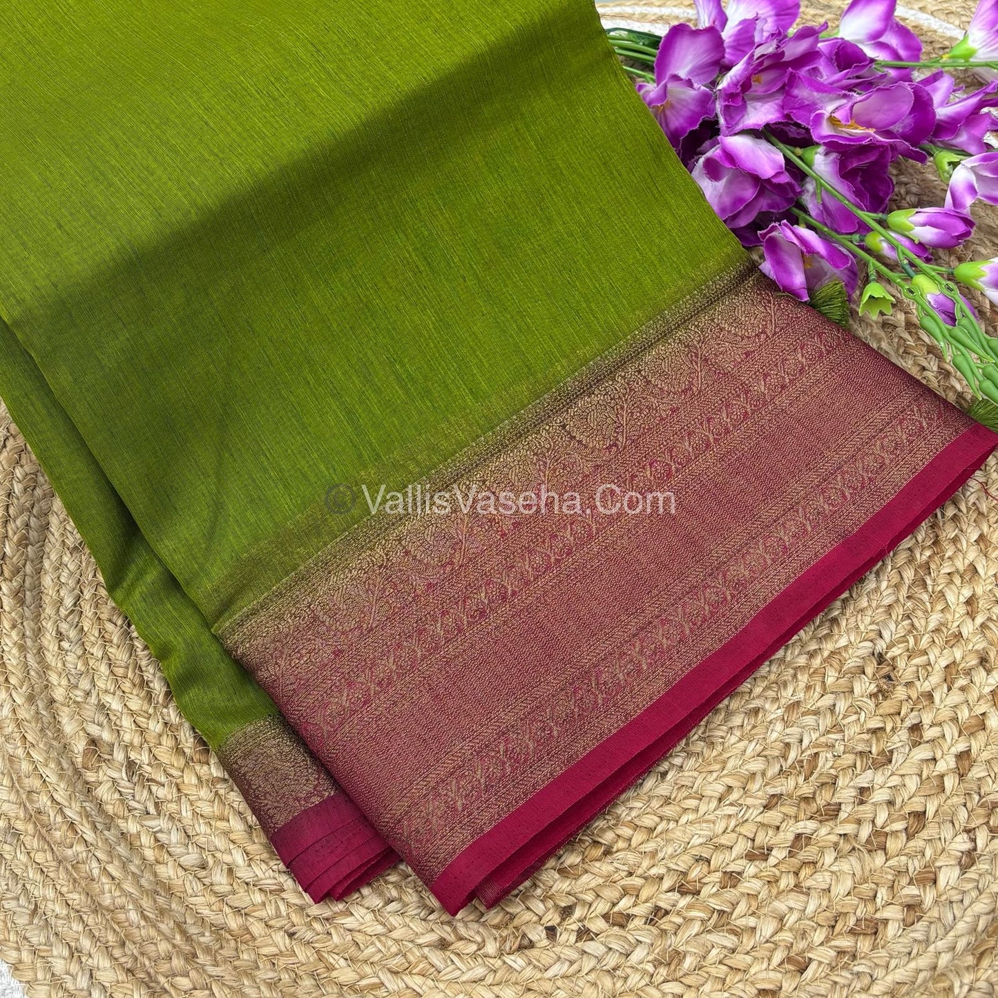 Bamboo Silk Saree - Green with Pink Shade - VVBSS009