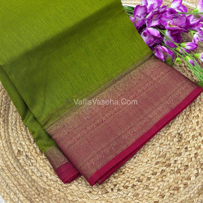 Bamboo Silk Saree - Green with Pink Shade - VVBSS009