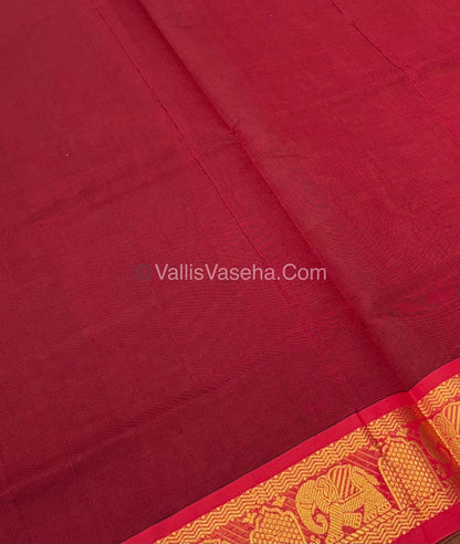 Semi Silk Cotton Saree - Green With Reddish Maroon Shade - VVSSC007