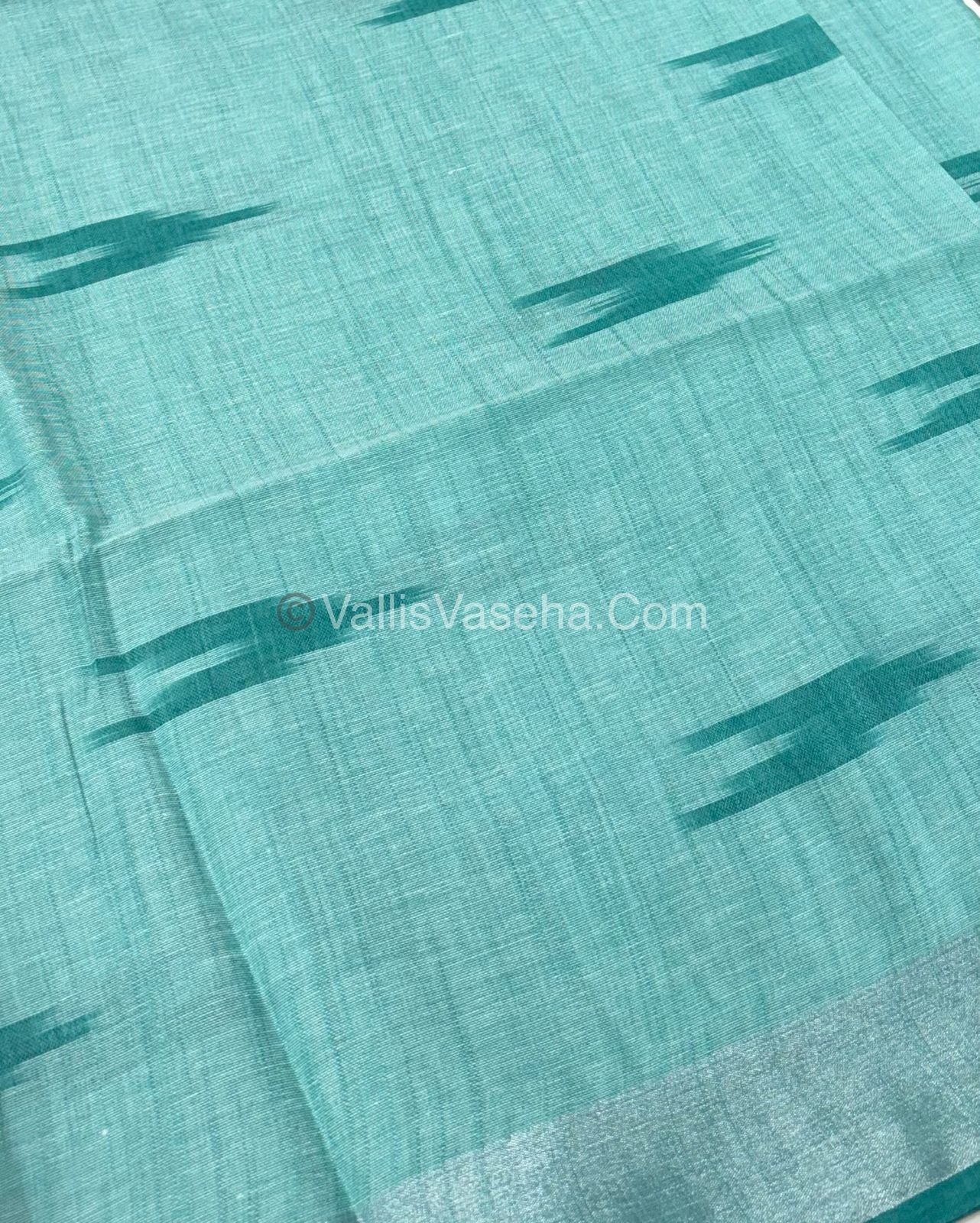 Bhagalpuri Linen Cotton Saree - Ikkat Print - Light Ramar Green With Ramar Green  Shade - VVBLC001