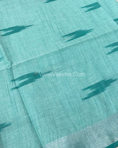 Bhagalpuri Linen Cotton Saree - Ikkat Print - Light Ramar Green With Ramar Green  Shade - VVBLC001