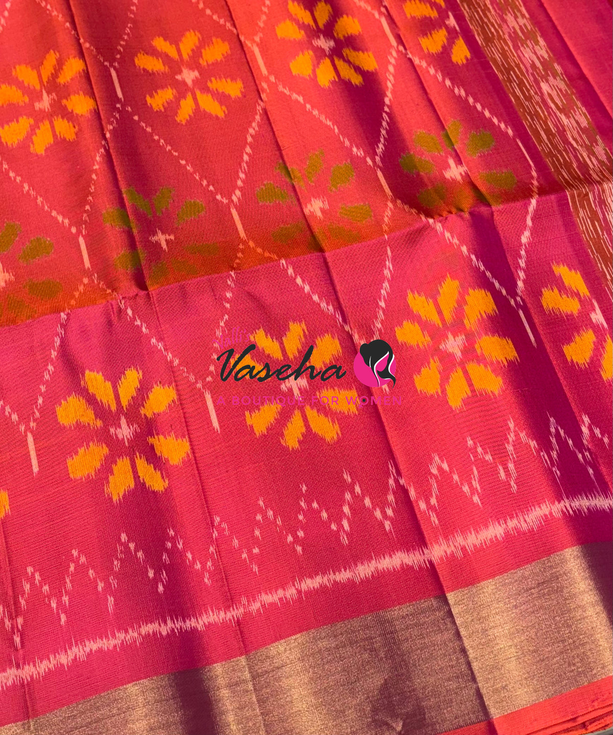 Pure Soft Silk Saree  - Pochampally Design - Navy Blue & Peach Combo - VVPSS110