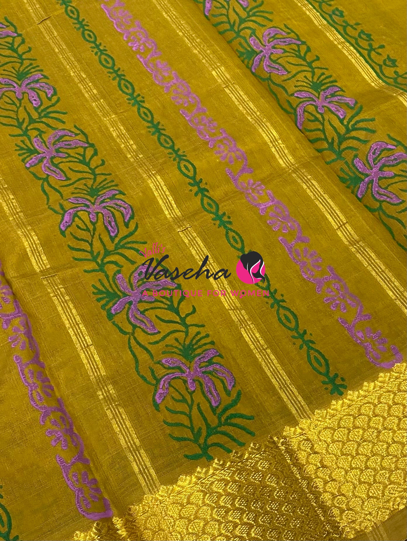Pure Printed Silk Cotton Sarees - Purple with Green   - VVPSC004