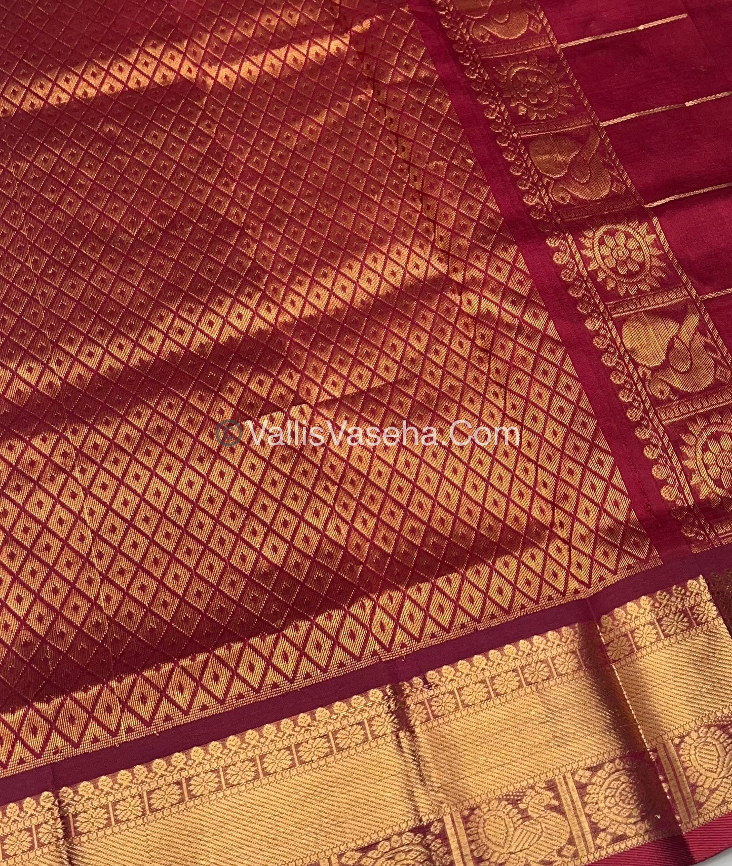 Pure Silk Cotton Saree - Mayil & Chakkaram Design - Mango Yellow & Red - VVMC001