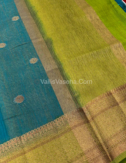 Bamboo Silk Saree  - Blue With Green Shade - VVBSS001