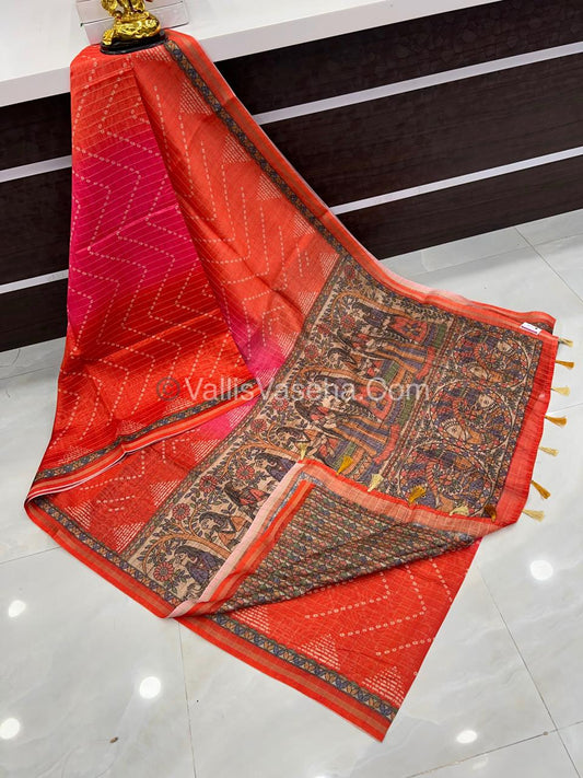 Semi Chanderi Saree - Fusion Of Bandhini & Madhubani- VVSCS002