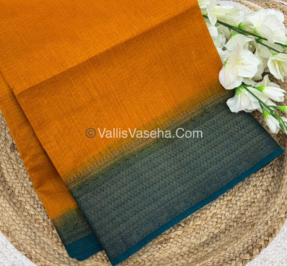 Bamboo Silk Saree - Yellow With Blue Shade - VVBSS003