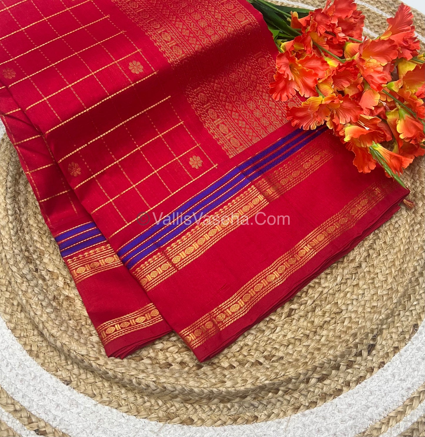 Pure Silk Cotton Saree - Retta Petta Border - Red Shade - VVPSC001