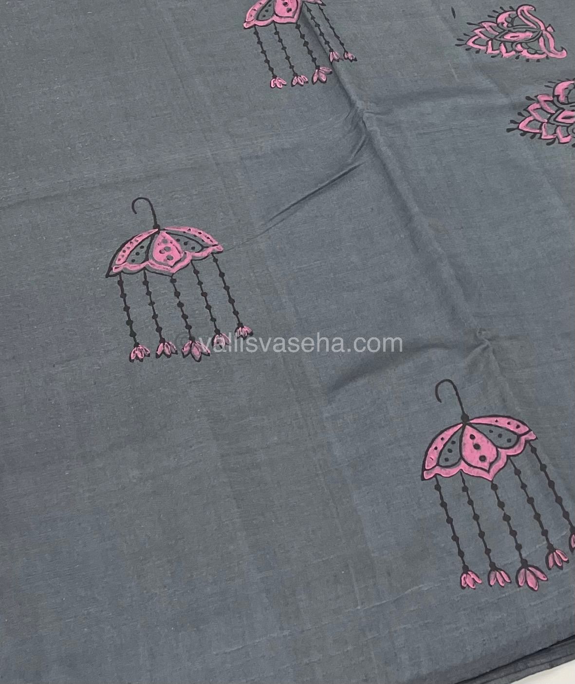 Poly Silk Mixed Printed Cotton - Grey With Peach - VVPCP002