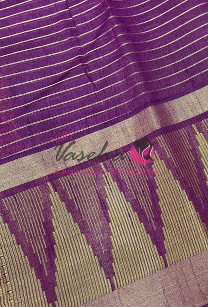 Semi Raw Silk - Lakshadeepam Design - Rust Orange With Dark Purple Shade - VVRS008