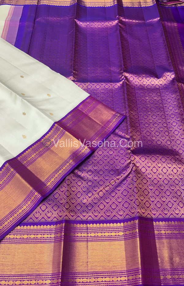 Pure Vintage Korvai Kanchipuram Silk Saree - White & Purple Combo - VVPS034