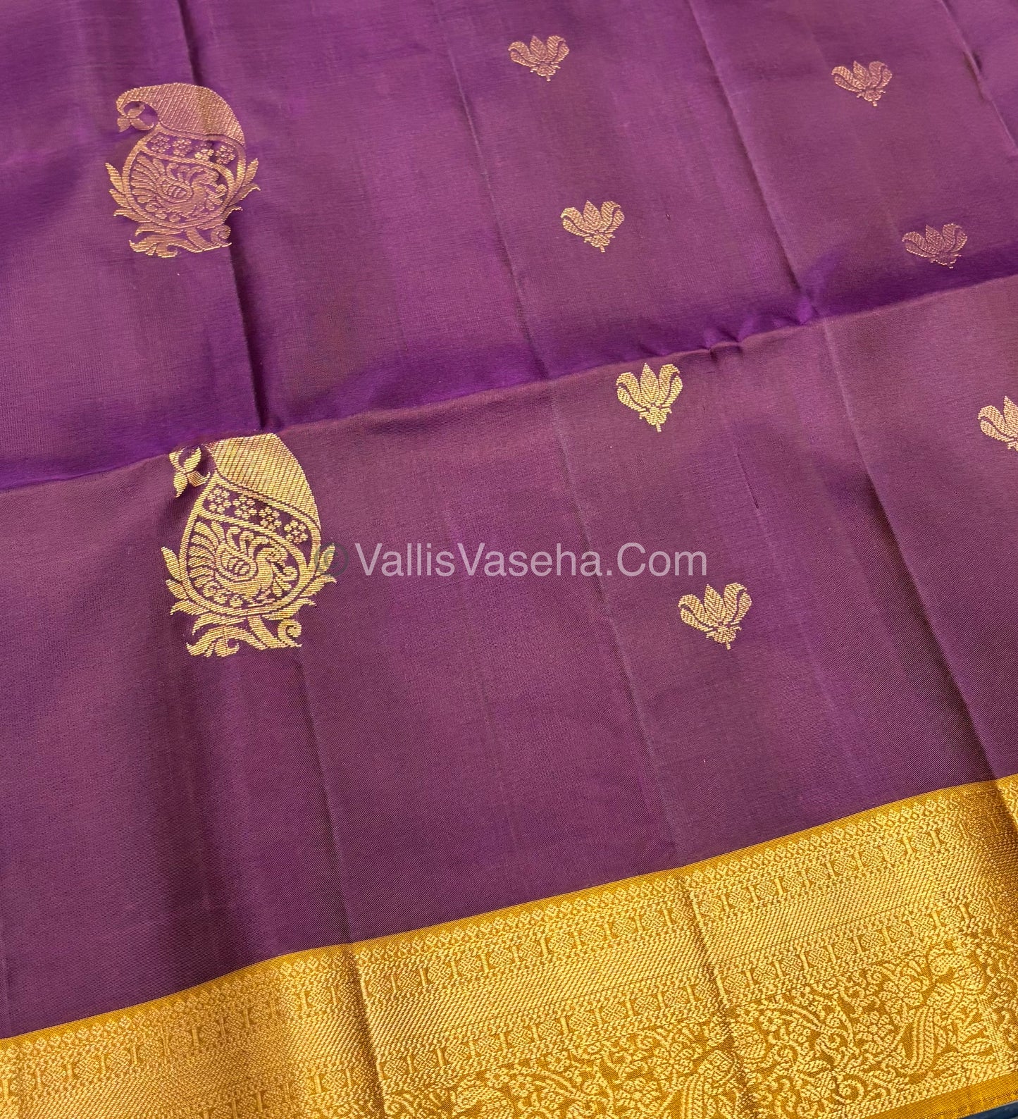Pure Soft Silk Saree - Kanchi Border - Purple & Mustard Yellow Combo - VVPSS046